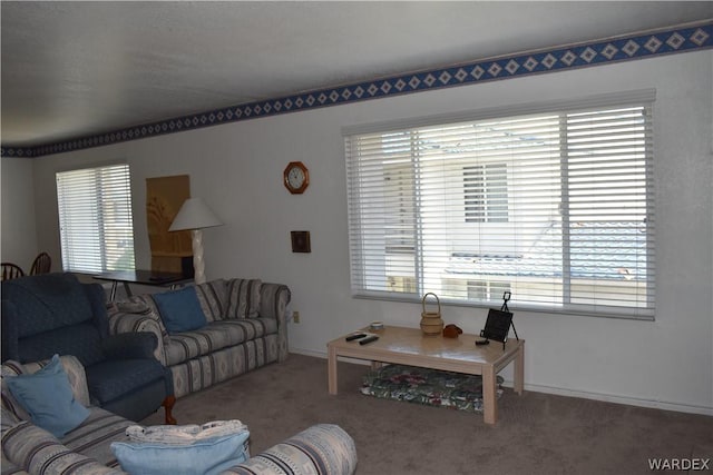 living room featuring carpet