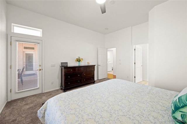 carpeted bedroom featuring a ceiling fan