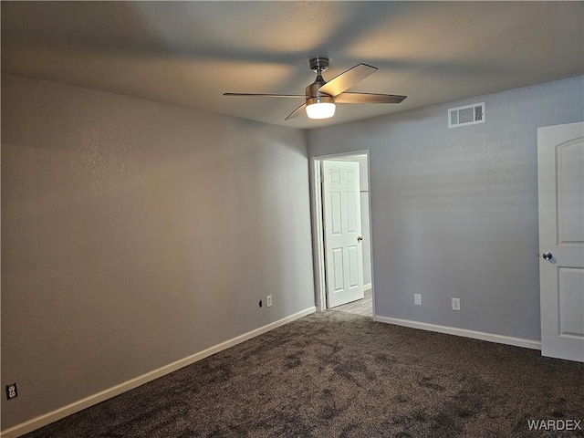 1800 Clubhouse Dr Unit 89, Bullhead City, AZ 86442 - unfurnished room featuring visible vents, baseboards, a ceiling fan, and carpet flooring