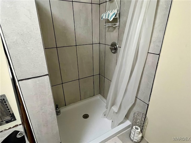 bathroom featuring a shower stall