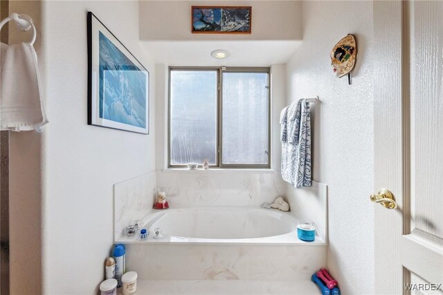 full bathroom with a garden tub and a wealth of natural light