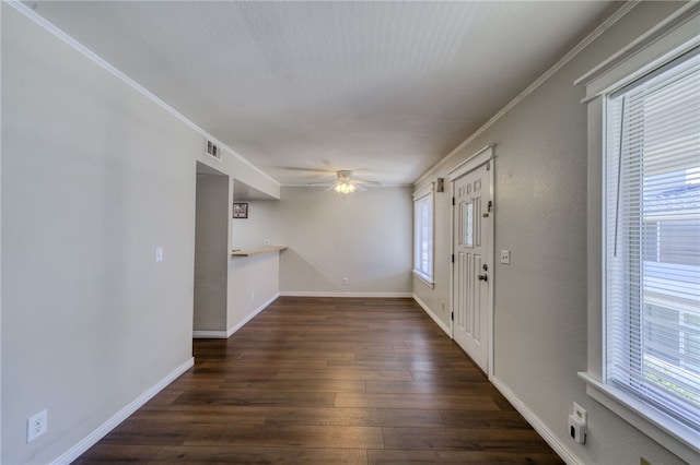 1800 Clubhouse Dr Unit H70, Bullhead City, AZ 86442 - foyer with ceiling fan, dark wood-style floors, baseboards, and ornamental molding