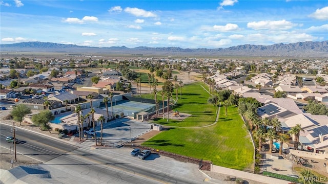 drone / aerial view with a residential view and a mountain view