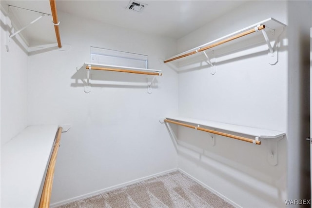 spacious closet with visible vents and light carpet