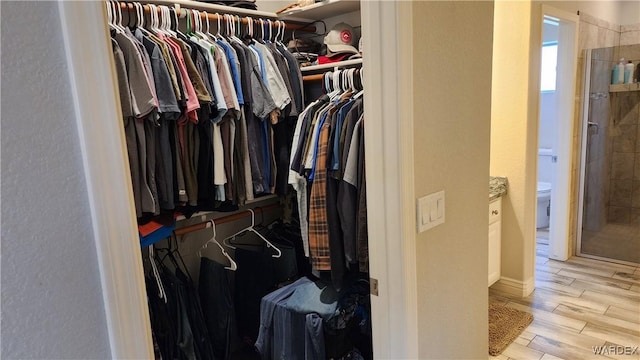 walk in closet featuring wood finish floors