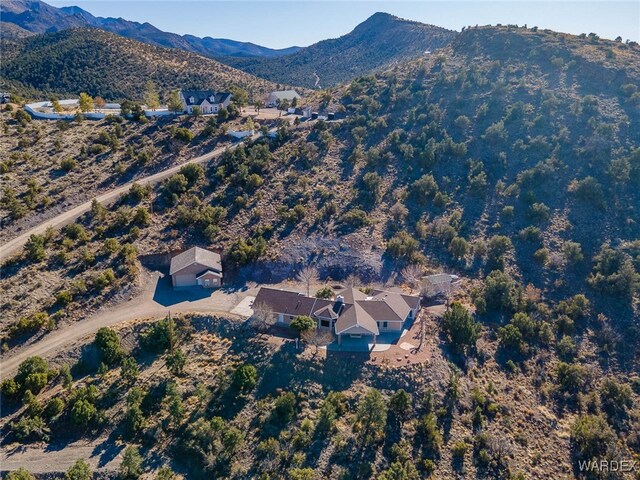 drone / aerial view featuring a mountain view