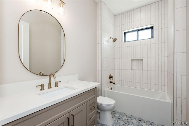 full bathroom with  shower combination, toilet, and vanity