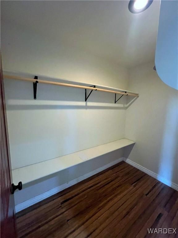 walk in closet featuring dark wood-type flooring