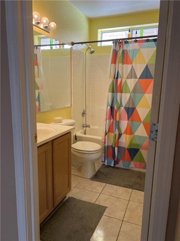 3454 Beale St, Bullhead City, AZ 86442 - bathroom with shower / tub combo with curtain, vanity, tile patterned flooring, and toilet