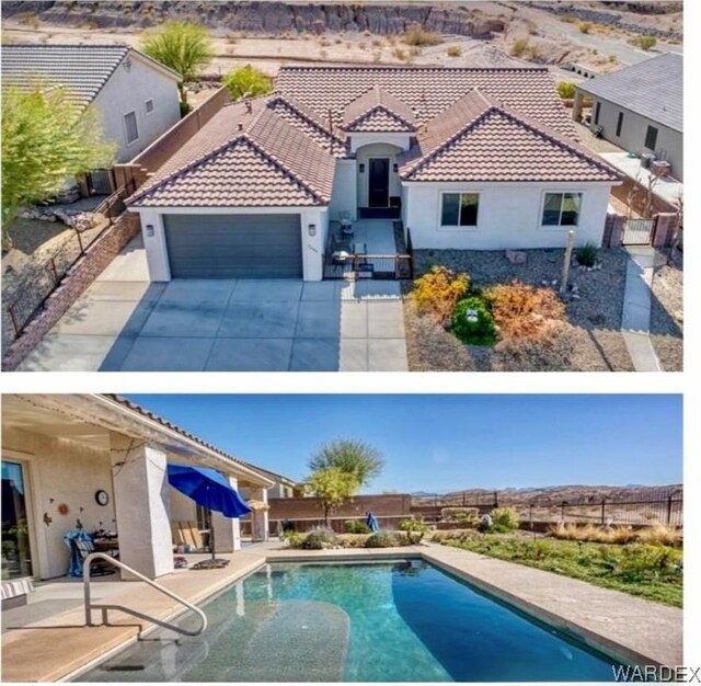 exterior space with fence and a fenced in pool