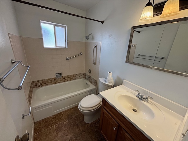 full bathroom with toilet, vanity, and shower / bath combination