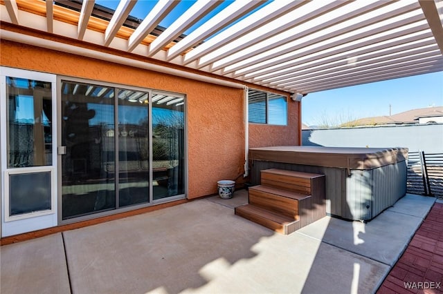 view of patio featuring a hot tub