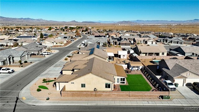 aerial view featuring a residential view and a mountain view