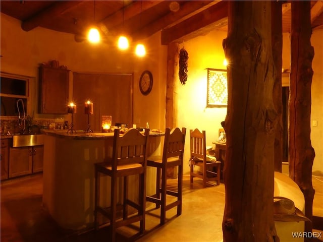 17445 S La Cienega Ranch Rd, Yucca, AZ 86438 - bar with beam ceiling, bar area, and a sink
