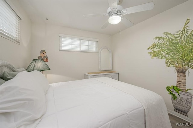 bedroom featuring ceiling fan