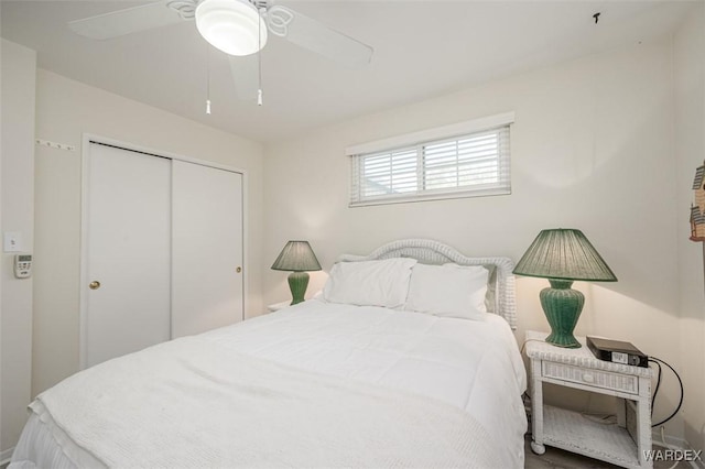 bedroom with a closet and ceiling fan