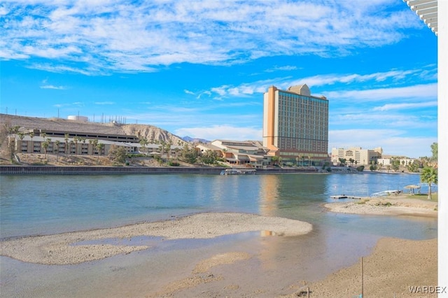 view of water feature with a view of the beach