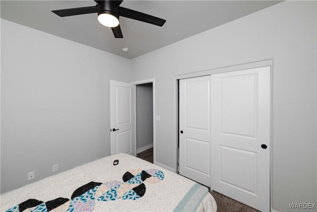 bedroom with a closet and ceiling fan