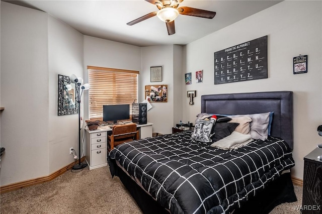 bedroom with baseboards, a ceiling fan, and carpet floors