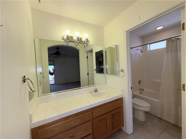 2217 E Emerald River Way, Fort Mohave, AZ 86426 - full bath featuring vanity, tile patterned flooring, shower / bathtub combination with curtain, and ceiling fan