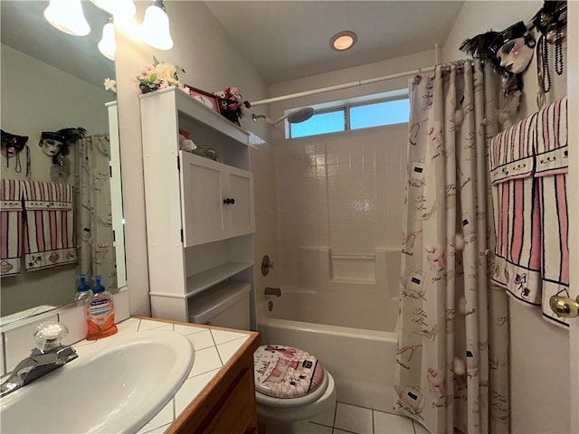 2217 E Emerald River Way, Fort Mohave, AZ 86426 - bathroom featuring vanity, toilet, shower / tub combo with curtain, and tile patterned flooring