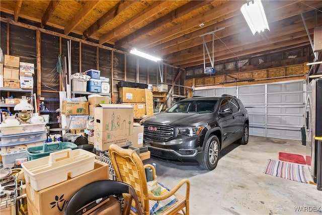 garage with a garage door opener