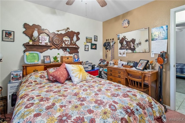 carpeted bedroom featuring a ceiling fan