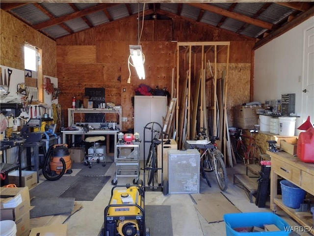 interior space featuring a workshop area