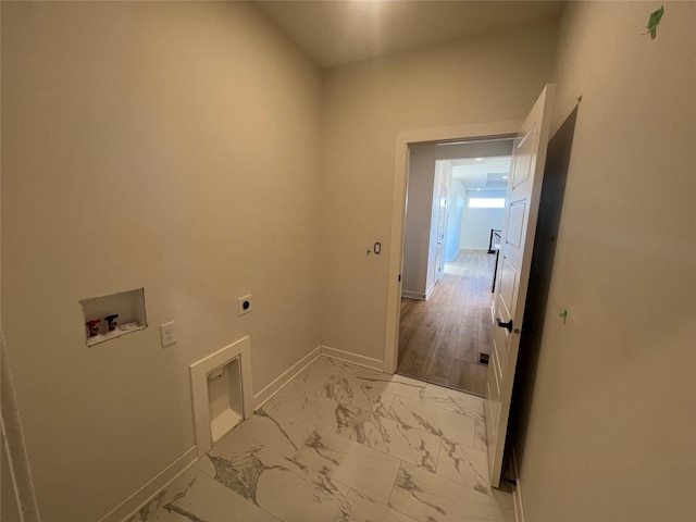 washroom with washer hookup and hookup for an electric dryer