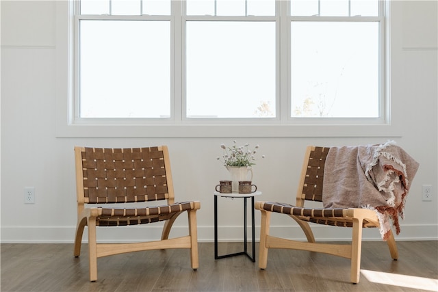 sitting room with a wealth of natural light and hardwood / wood-style floors