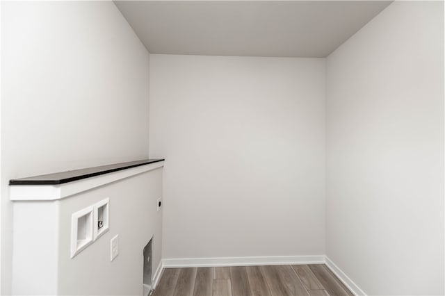 washroom with hookup for an electric dryer, light wood-type flooring, and washer hookup