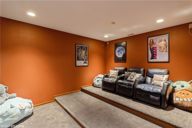 view of carpeted home theater room