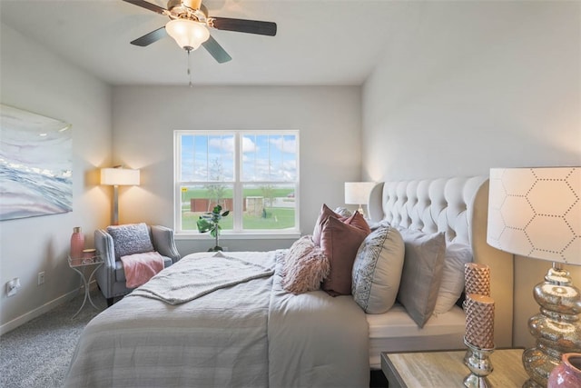 bedroom featuring carpet floors and ceiling fan