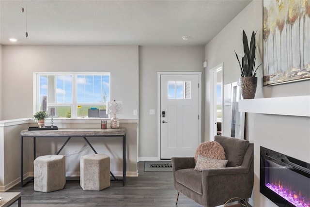 foyer entrance with dark hardwood / wood-style floors