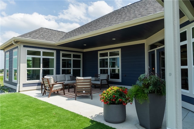 rear view of house featuring an outdoor hangout area and a yard