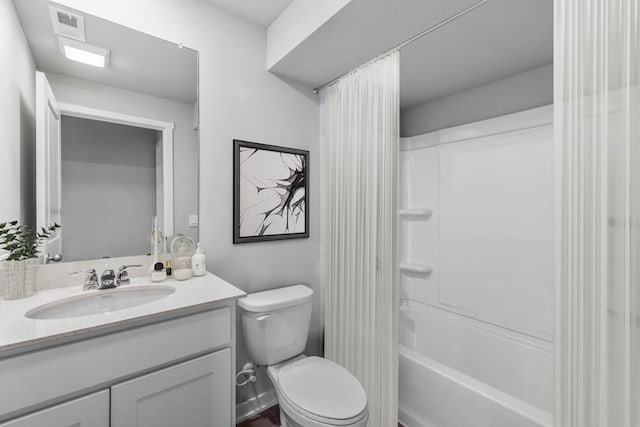 full bathroom with toilet, vanity, and shower / bathtub combination