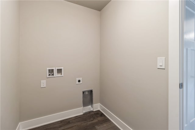 clothes washing area featuring hookup for an electric dryer, dark hardwood / wood-style floors, and hookup for a washing machine