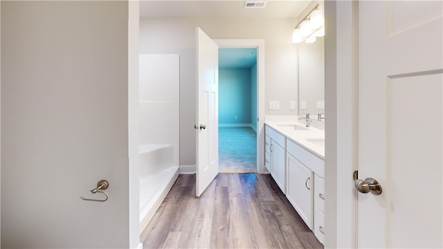 bathroom with vanity and wood-type flooring