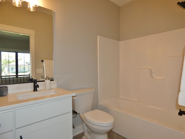 full bathroom with vanity, toilet, and shower / bathtub combination