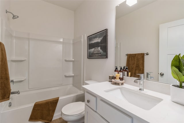 full bathroom featuring vanity, toilet, and bathing tub / shower combination