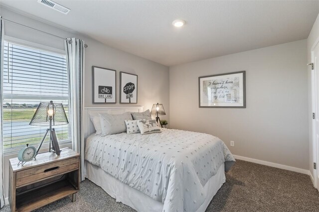 carpeted bedroom with multiple windows