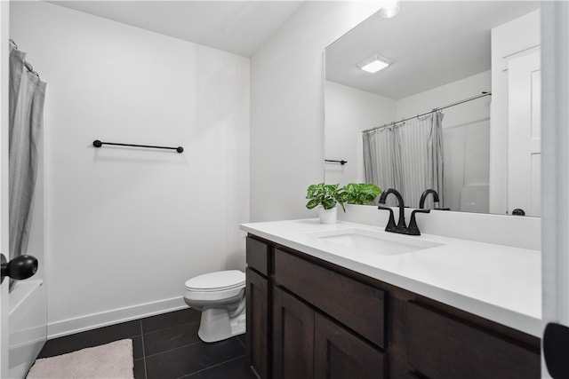 bathroom featuring tile patterned flooring, vanity, and toilet