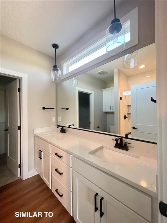 bathroom featuring wood-type flooring and vanity