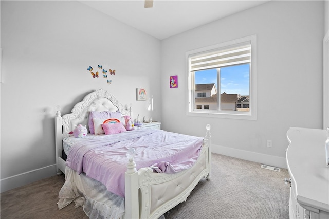 bedroom featuring carpet floors and ceiling fan