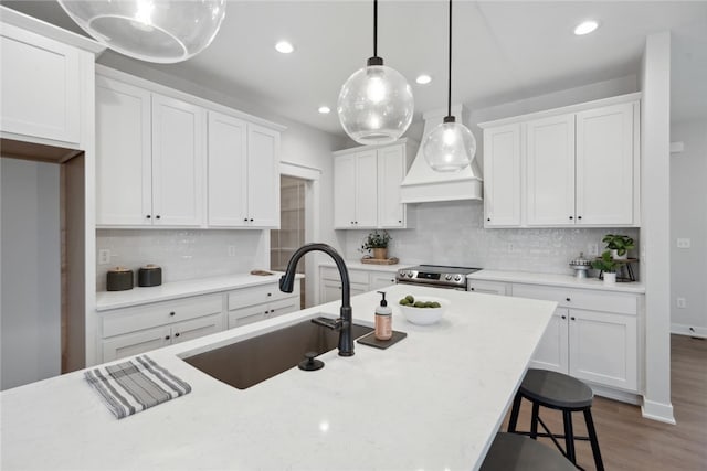 kitchen featuring backsplash, sink, and white cabinets