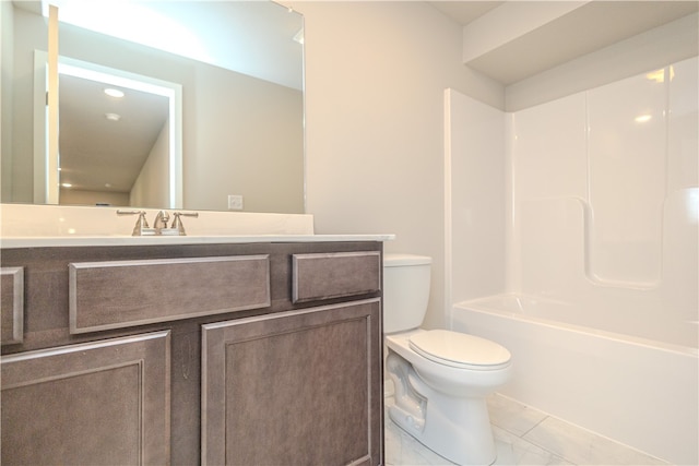 full bathroom with toilet, tile patterned flooring, bathtub / shower combination, and vanity