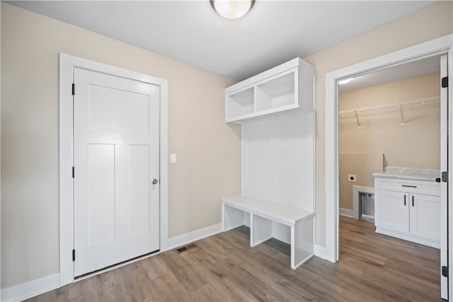 mudroom with hardwood / wood-style floors