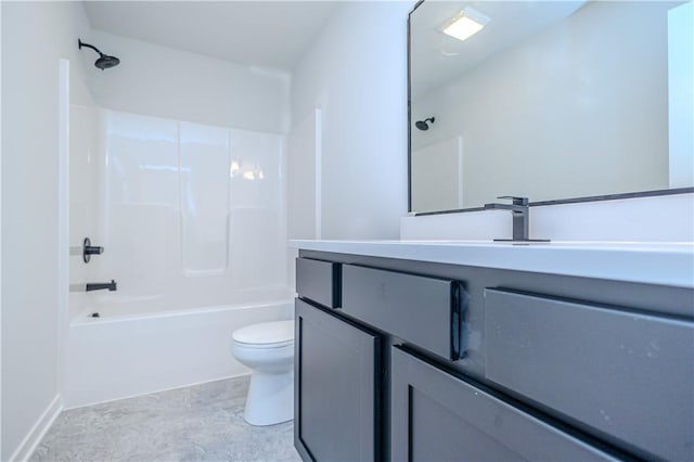 full bathroom with shower / bathing tub combination, vanity, and toilet