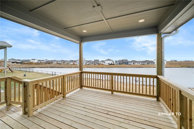 deck with a water view