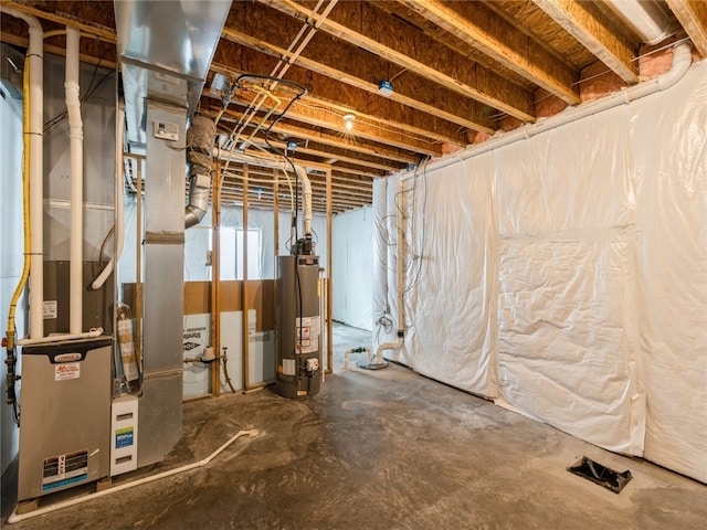 basement with gas water heater